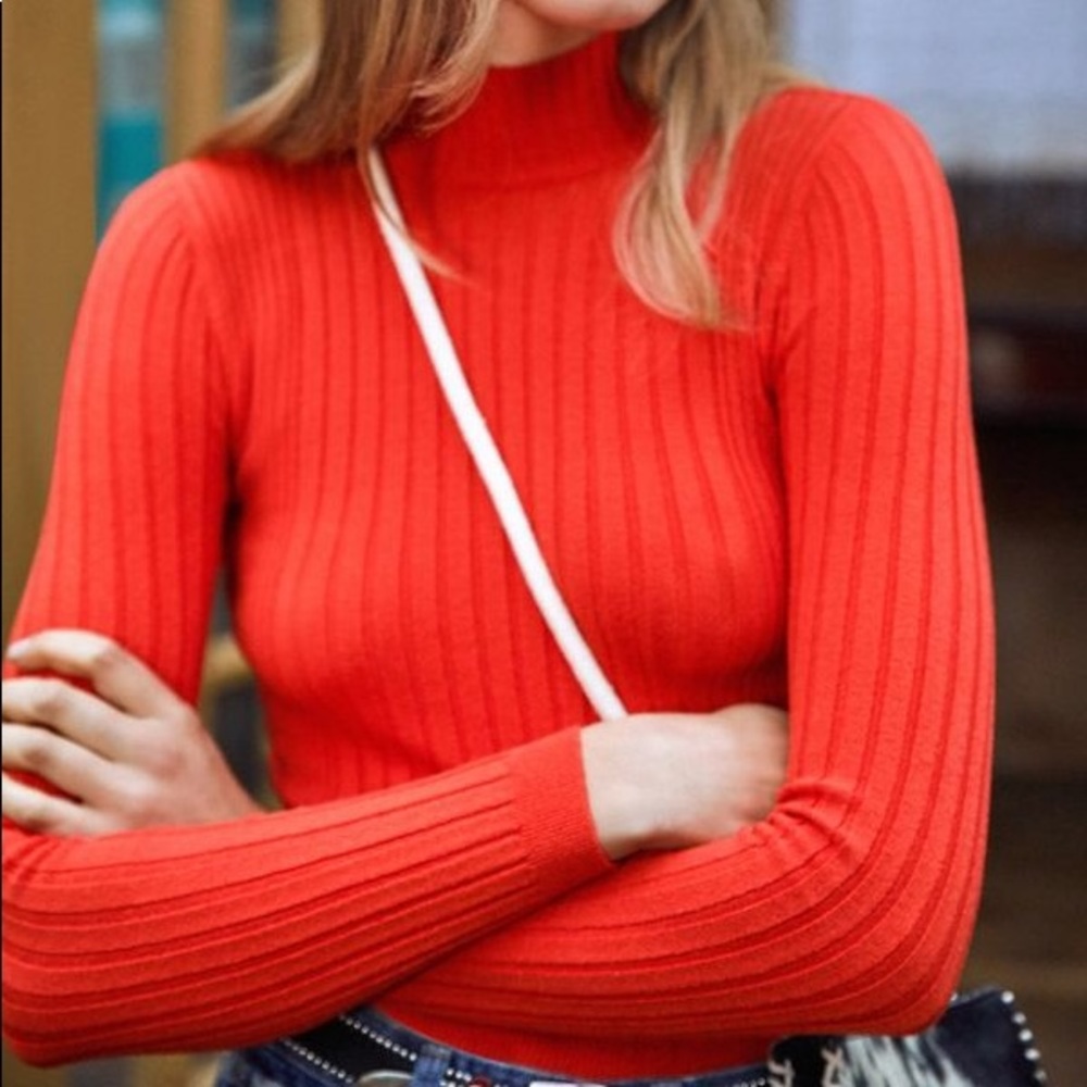 Urban Outfitters Red Ribbed Mock Neck Sweater